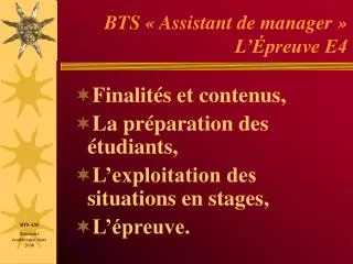 BTS « Assistant de manager » L’Épreuve E4