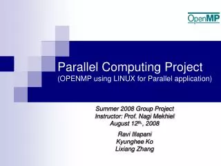 Parallel Computing Project (OPENMP using LINUX for Parallel application)