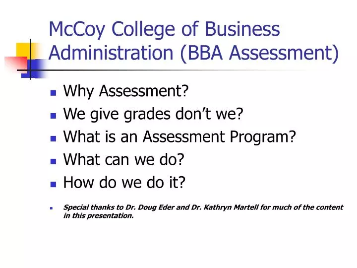mccoy college of business administration bba assessment