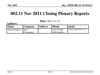 802.11 Nov 2011 Closing Plenary Reports