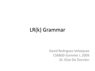 LR(k) Grammar