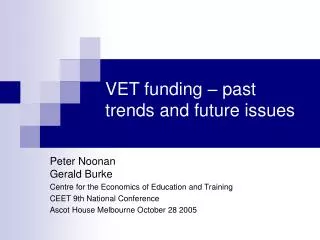 VET funding – past trends and future issues
