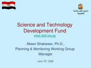 Science and Technology Development Fund www.stdf.org.eg