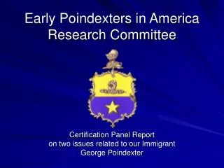 Early Poindexters in America Research Committee