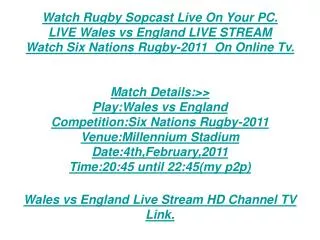 SS TV:Wales Vs England Live Stream 6 Nation Rugby | Highligh