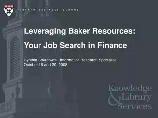 Leveraging Baker Resources: Your Job Search in Finance
