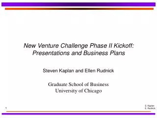 New Venture Challenge Phase II Kickoff: Presentations and Business Plans