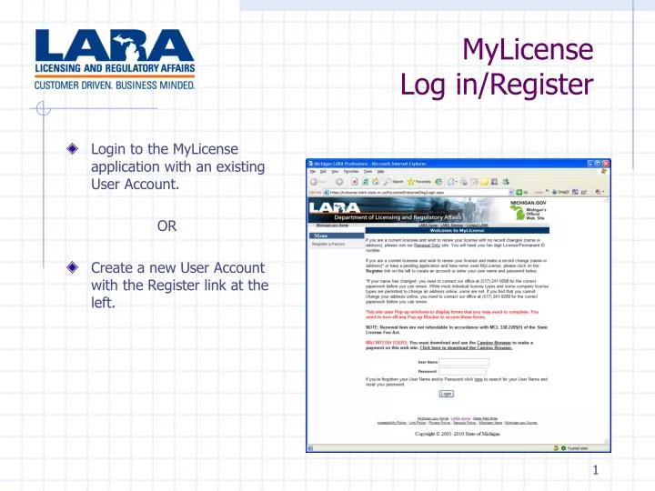mylicense log in register