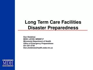 Long Term Care Facilities Disaster Preparedness