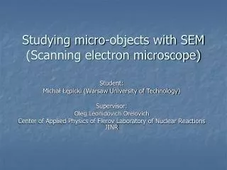 Studying micro-objects with SEM (Scanning electron microscope)