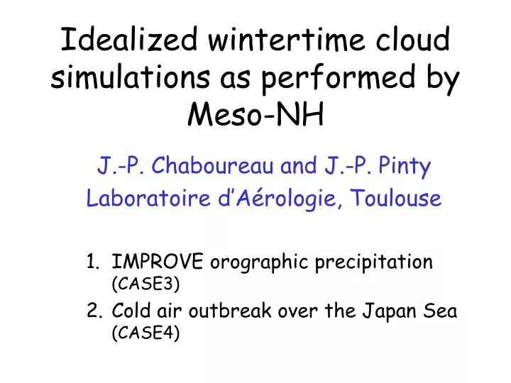 idealized wintertime cloud simulations as performed by meso nh