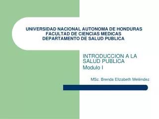 UNIVERSIDAD NACIONAL AUTONOMA DE HONDURAS FACULTAD DE CIENCIAS MEDICAS DEPARTAMENTO DE SALUD PUBLICA