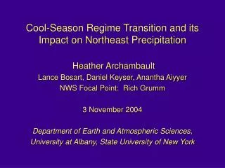 Cool-Season Regime Transition and its Impact on Northeast Precipitation