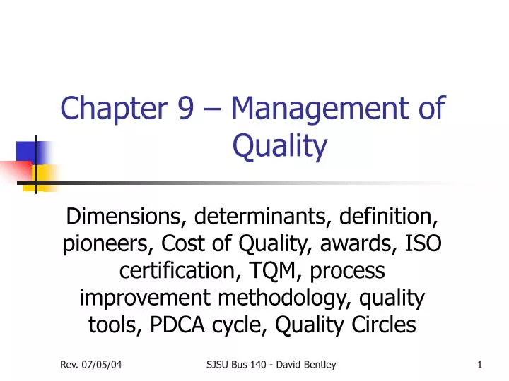 chapter 9 management of quality