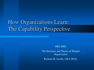 How Organizations Learn: The Capability Perspective