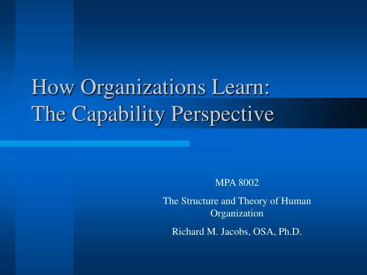 how organizations learn the capability perspective