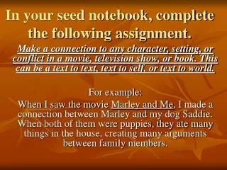 In your seed notebook, complete the following assignment.