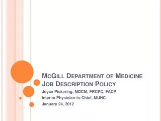 McGill Department of Medicine Job Description Policy