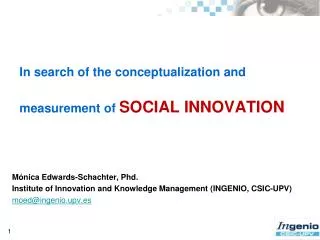 In search of the conceptualization and measurement of SOCIAL INNOVATION