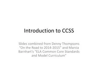 Introduction to CCSS