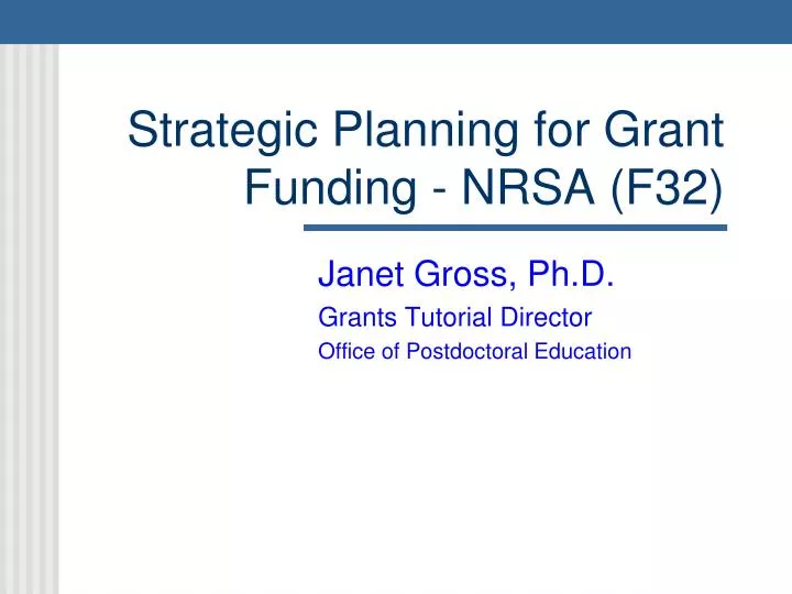 strategic planning for grant funding nrsa f32