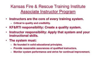 Kansas Fire &amp; Rescue Training Institute Associate Instructor Program