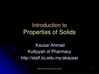 Introduction to Properties of Solids