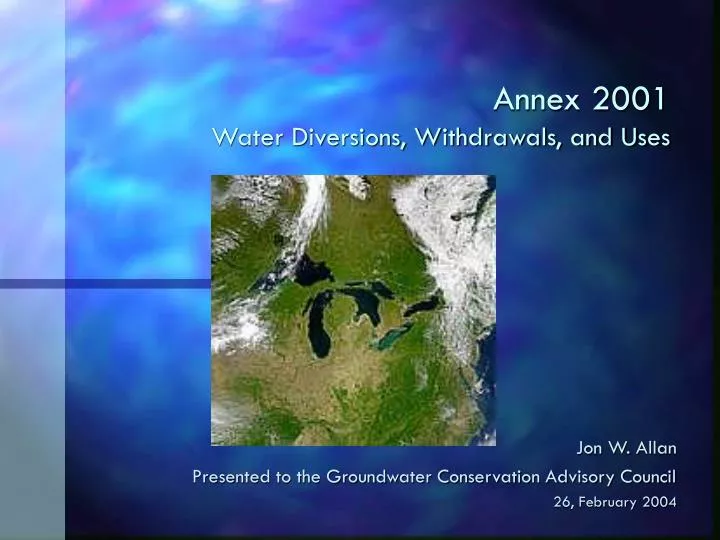 annex 2001 water diversions withdrawals and uses