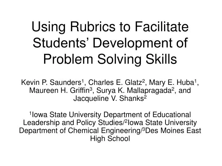 using rubrics to facilitate students development of problem solving skills