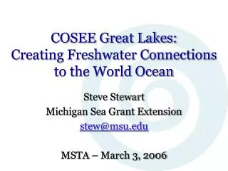 COSEE Great Lakes: Creating Freshwater Connections to the World Ocean