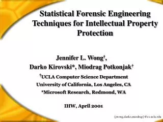 Statistical Forensic Engineering Techniques for Intellectual Property Protection