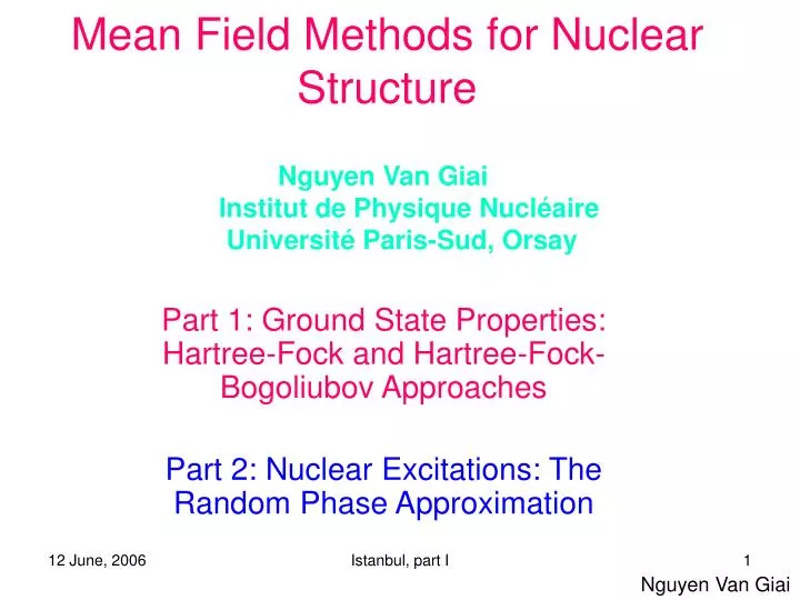 mean field methods for nuclear structure