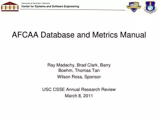 AFCAA Database and Metrics Manual