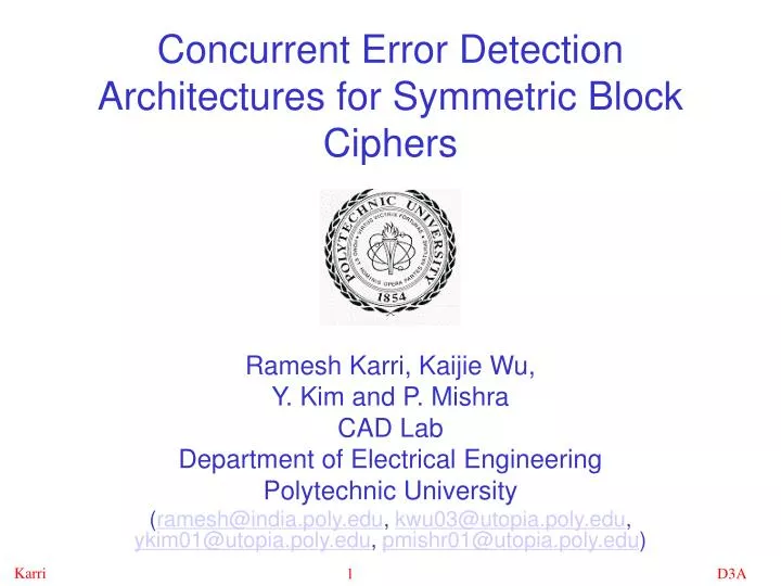 concurrent error detection architectures for symmetric block ciphers