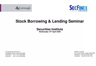 stock borrowing lending seminar securities institute wednesday 15 th april 2009