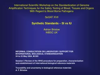 International Scientific Workshop on the Standardization of Genome Amplification Techniques for the Safety Testing of Bl