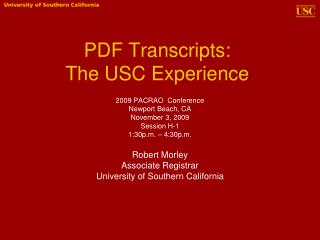 PDF Transcripts: The USC Experience