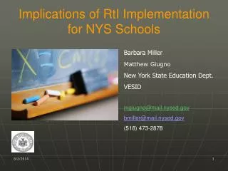 Implications of RtI Implementation for NYS Schools