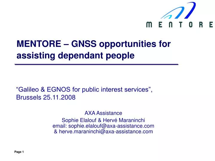 mentore gnss opportunities for assisting dependant people