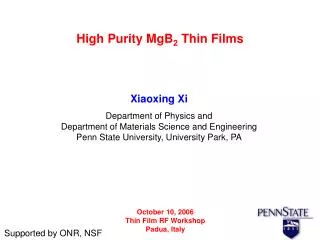 High Purity MgB 2 Thin Films