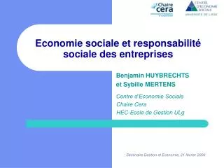 Economie sociale et responsabilité sociale des entreprises