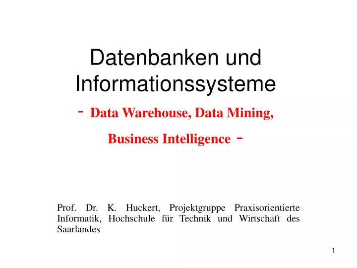 datenbanken und informationssysteme data warehouse data mining business intelligence