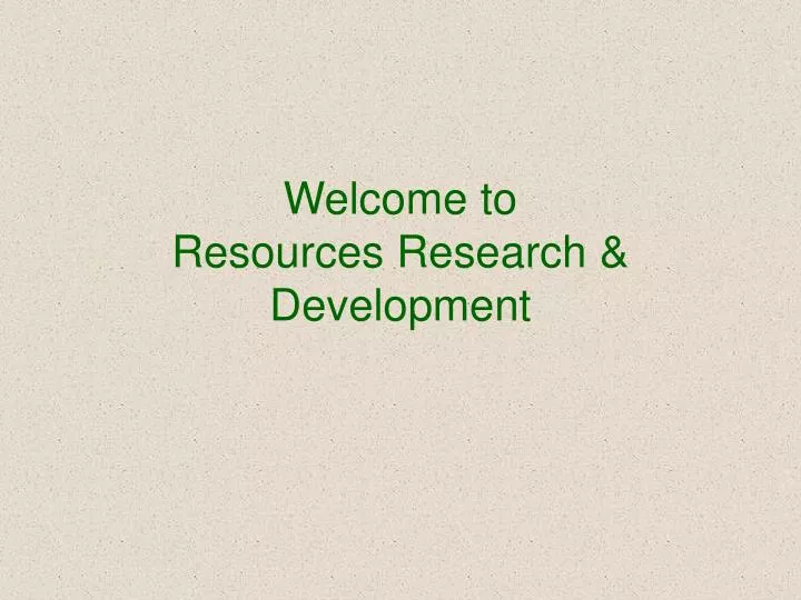 welcome to resources research development