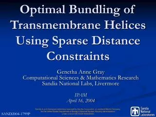 Optimal Bundling of Transmembrane Helices Using Sparse Distance Constraints