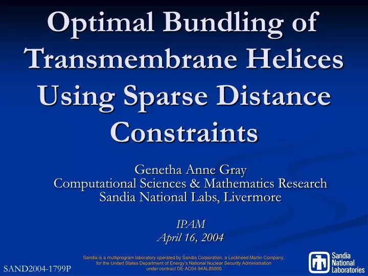 optimal bundling of transmembrane helices using sparse distance constraints