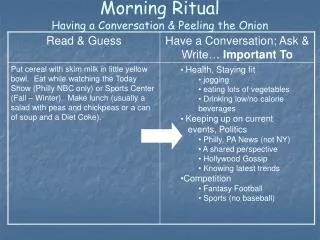 Morning Ritual Having a Conversation &amp; Peeling the Onion