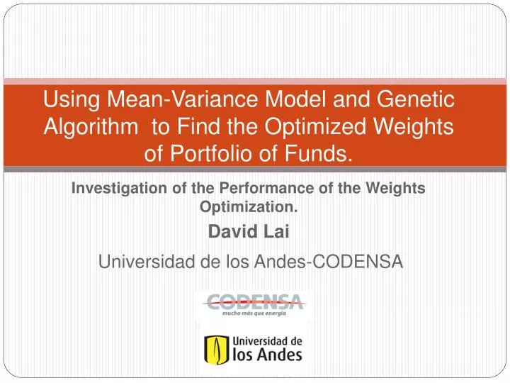 using mean variance model and genetic algorithm to find the optimized weights of portfolio of funds