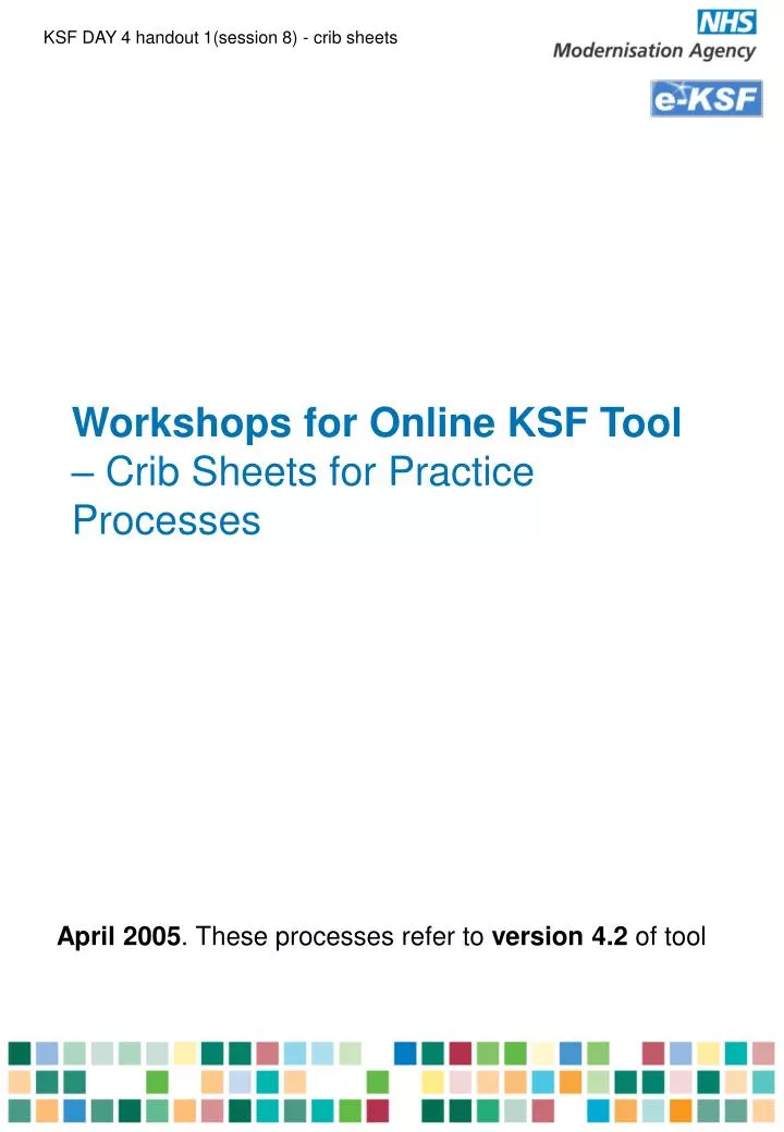 workshops for online ksf tool crib sheets for practice processes