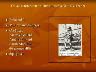 Travail synthèse en histoire 414 sur la Nouvelle-France