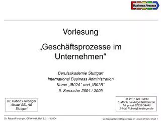 Vorlesung „Geschäftsprozesse im Unternehmen“